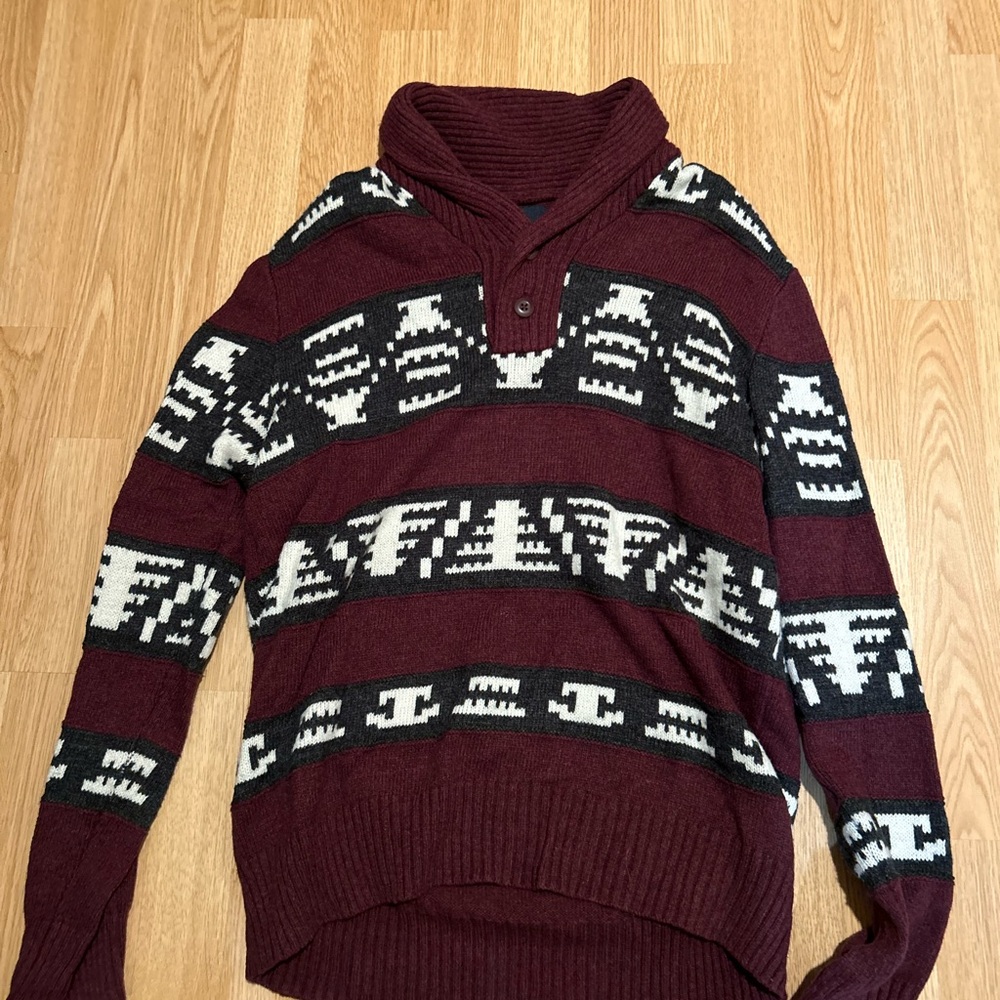 LAST CALL Men's American Eagle Maroon Patterned Sweater